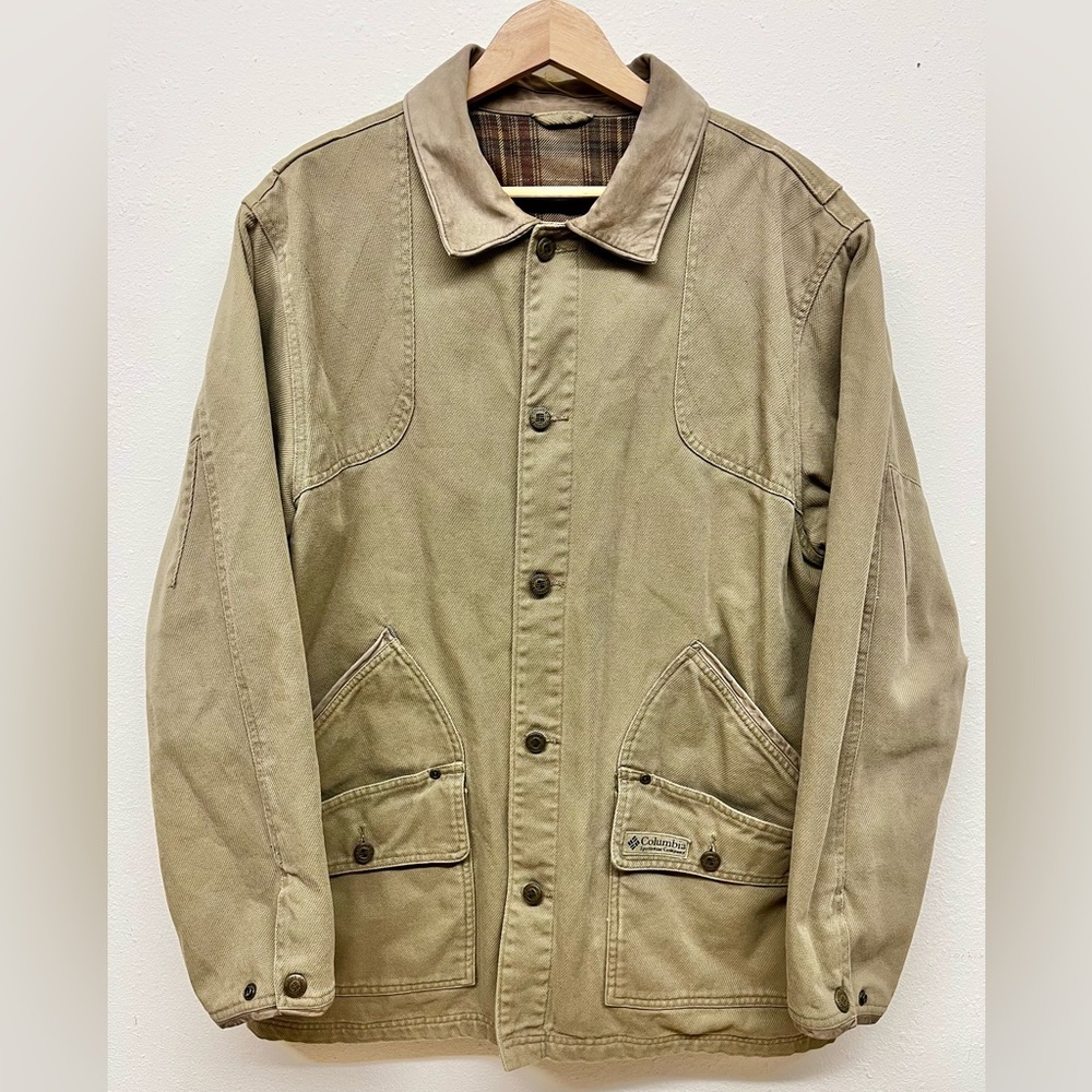 Columbia River Lodge Flannel Lined Tan Cotton Hunting Jacket Field Barn Coat M